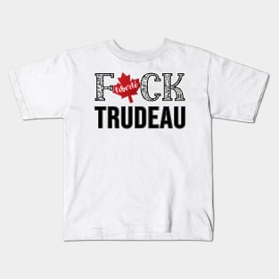 F-CK TRUDEAU SAVE CANADA FREEDOM CONVOY OF TRUCKERS WHITE LETTERS Kids T-Shirt